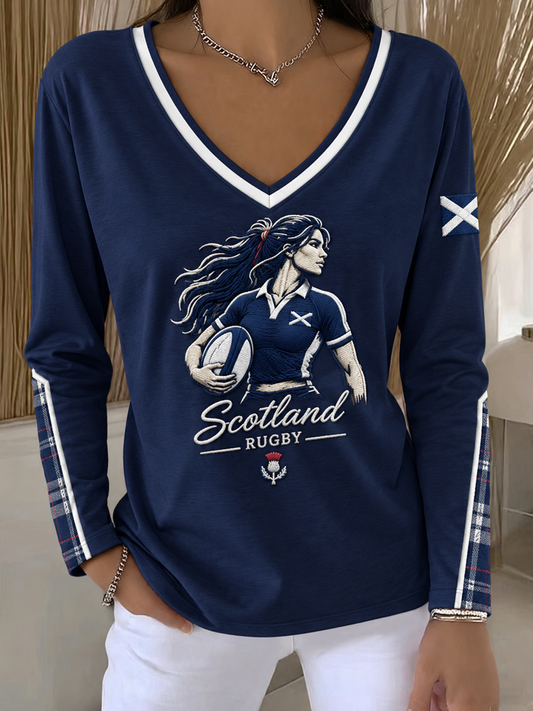 Women's Scottish rugby fans Printed V-Neck T-Shirt