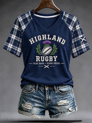 Women's Scottish rugby fans Printed V-neck off-shoulder short-sleeved T-shirt