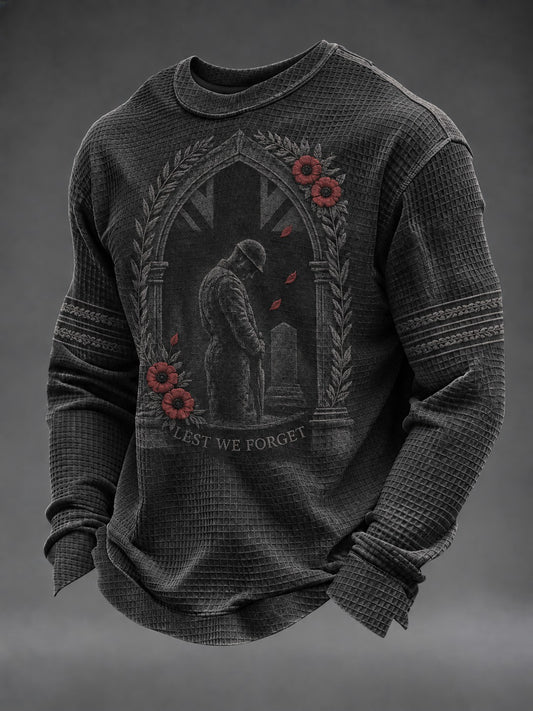 Men's Lest We Forget Printed Waffle Long Sleeve T-Shirt