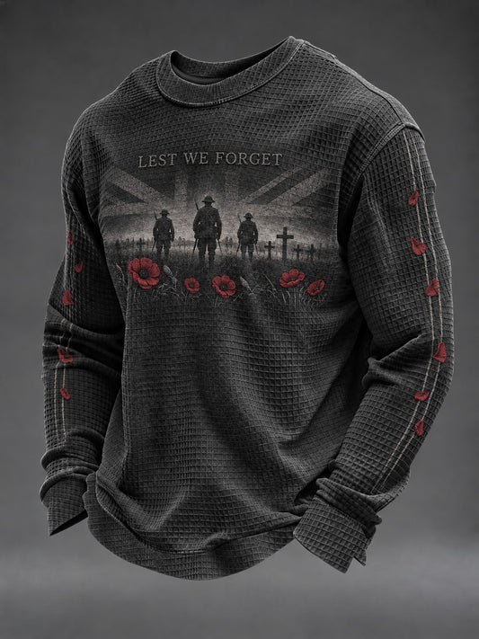 Men's Lest We Forget Printed Waffle Long Sleeve T-Shirt