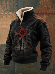 Women's Lest We Forget Printed Fur Collar Top