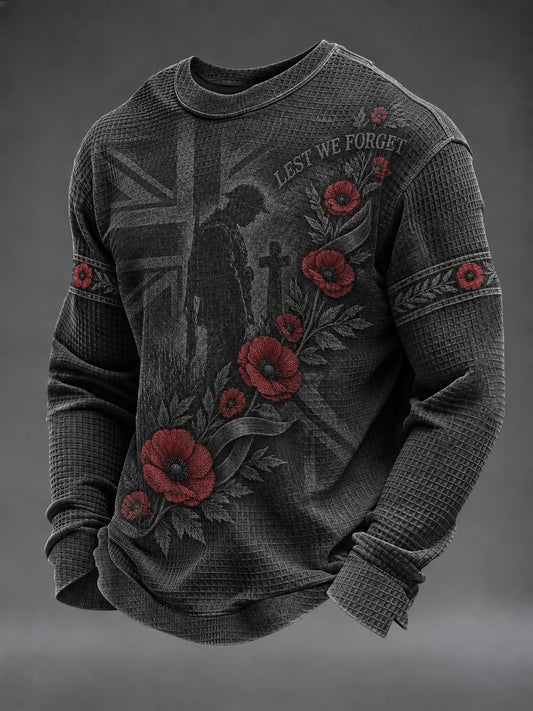 Men's Lest We Forget Printed Waffle Long Sleeve T-Shirt