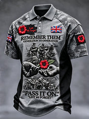 Men's Remembrance Day Lest We Forget polo shirt