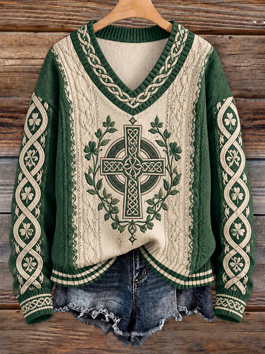 Women's Celtic style V-neck imitation sweater