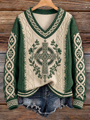 Women's Celtic style V-neck imitation sweater