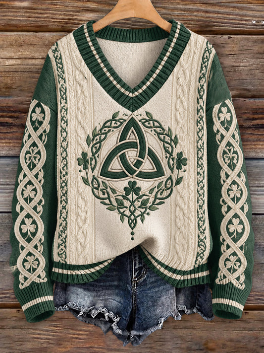 Women's Celtic style V-neck imitation sweater