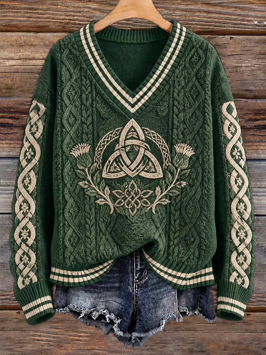 Women's Celtic style V-neck imitation sweater