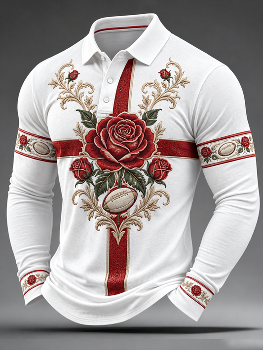 Men's England Rugby Lover Printed long sleeve polo