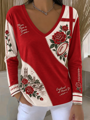 Women's England Rugby Lover Printed V-Neck T-Shirt