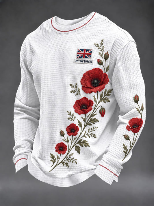 Men's Lest We Forget Printed Waffle Long Sleeve T-Shirt