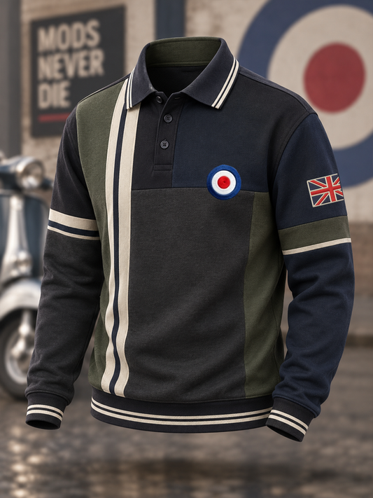 Men's UK Music Lover Mods Culture Printed long sleeve polo