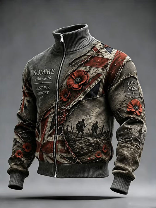 Men's Lest We Forget Print  Zip-up Hoodie