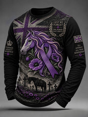 Men's Lest We Forget The Horses That Served Print Long Sleeve Round Neck T-shirt