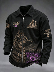 Men's They Had No Choice Lest We Forget Military Dog Print Zip-Up Jacket