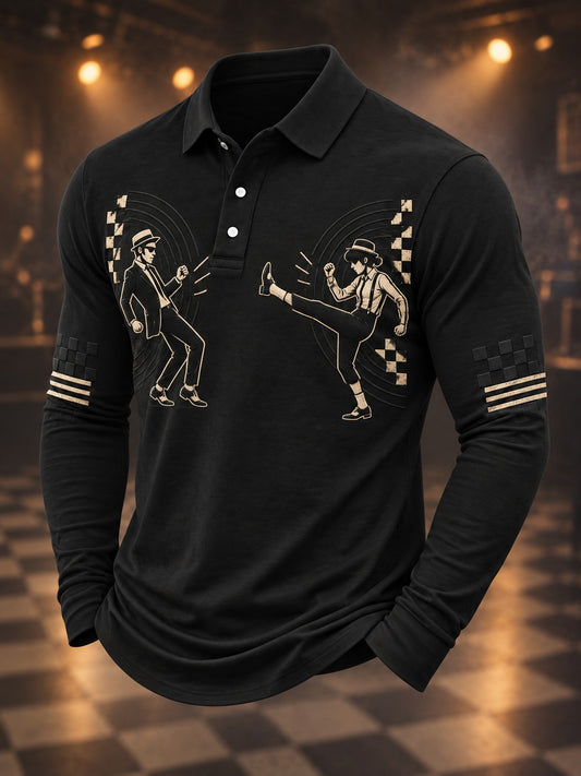 Men's Ska Revival Style Printed Long Sleeve Shirt