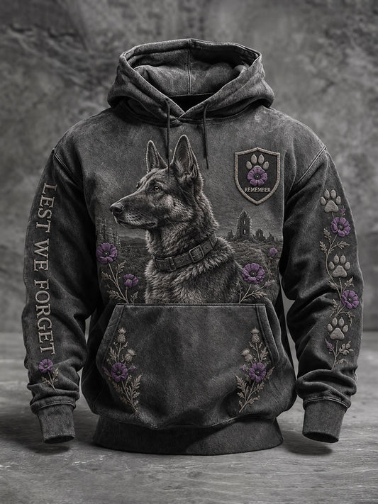 Men's Lest We Forget Military Dog Print Oversized Drop-Shoulder Hoodie With Pockets