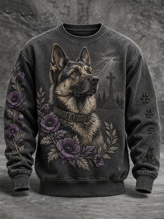 Men's Lest We Forget Military Dog Print Crew Neck Sweatshirt