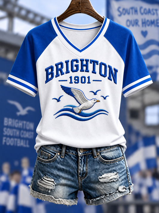 Women's South Coast Football Lover Printed V-neck off-shoulder short-sleeved T-shirt