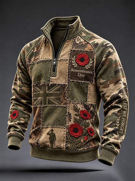Men's Remembrance Day Lest We Forget Print Zip-Up Hoodie