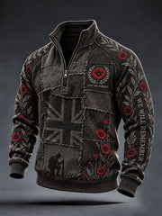 Men's Lest We Forget Print Zip-Up Hoodie