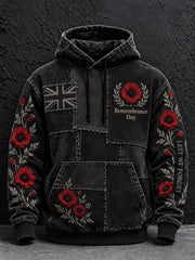 Men's Remembrance Day Lest We Forget Print Oversized Drop-Shoulder Hoodie With Pockets