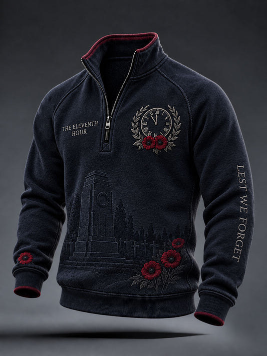 Men's Lest We Forget Print Zip-Up Hoodie