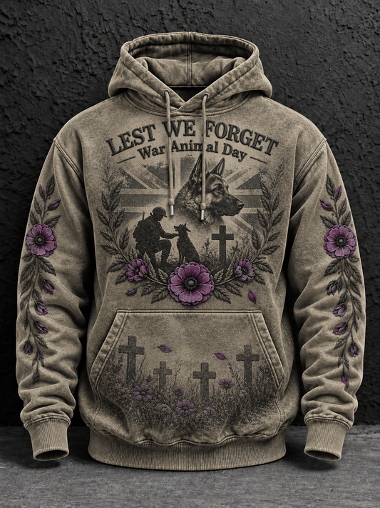 Men's Remembering The Animals Of War Oversized Drop-Shoulder Hoodie With Pockets