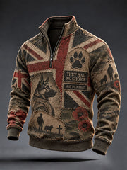 Men's Lest We Foget Military Dog Print Zip-Up Hoodie