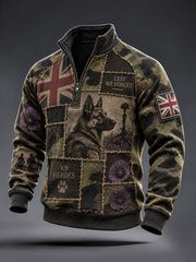 Men's Lest We Foget Military Dog Print Zip-Up Hoodie