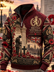 Men's Remembrance Day Lest We Forget Print Zip-Up Hoodie