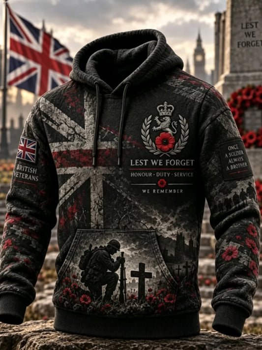 Men's Remembrance Day Lest We Forget Print Oversized Hoodie