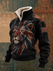 Women's British Lion Printed Fur Collar Top