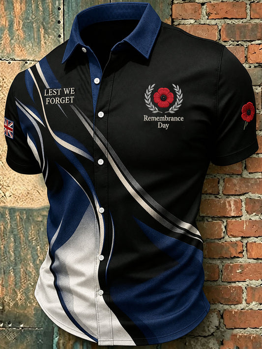 Men's Remembrance Day Lest We Forget Print Short Sleeve Shirt
