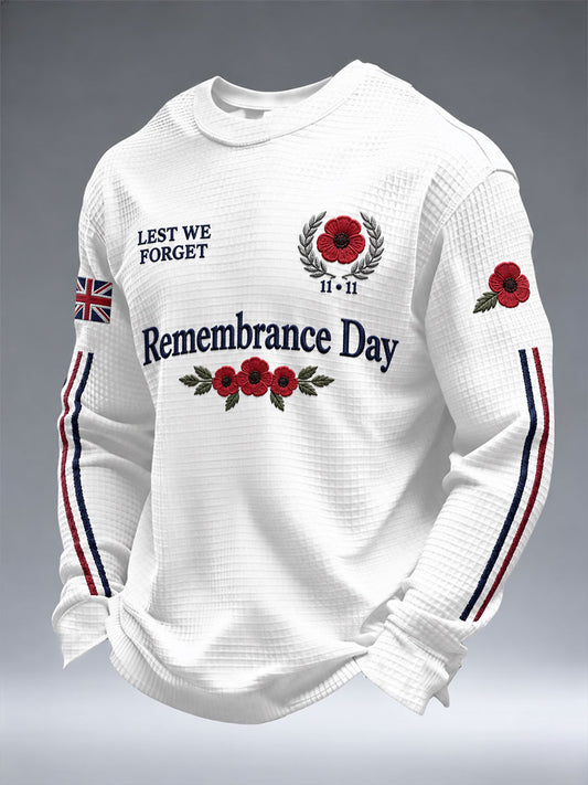 Men's Remembrance Day Lest We Forget Print Waffle Sweatshirt
