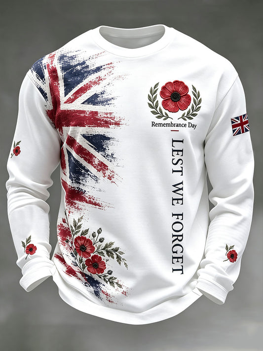 Men's Remembrance Day Lest We Forget Print Crew Neck Sweatshirt