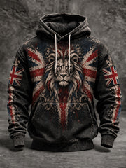Men's Vintage British Lion Oversized Drop-Shoulder Hoodie with Pockets