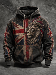 Men's Vintage British Lion Oversized Drop-Shoulder Hoodie with Pockets
