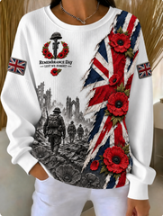 Women's Remembrance Day Lest We Forget Ribbed Round-Neck Sweatshirt