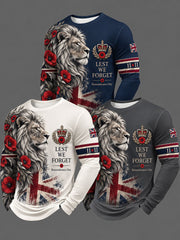 Men's Lest We Forget Print Long Sleeve Round Neck T-shirt