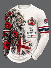 Men's Lest We Forget Print Long Sleeve Round Neck T-shirt