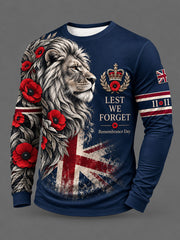 Men's Lest We Forget Print Long Sleeve Round Neck T-shirt