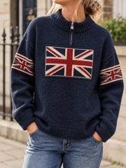 Women's UK Flag Print Casual Zipper Pullover
