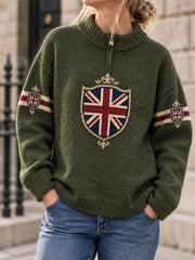 Women's UK Flag Print Casual Zipper Pullover