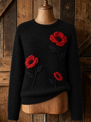 Women's Classy Papaveraceae Floral Print crew neck sweater