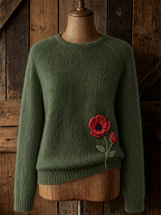 Women's Classy Papaveraceae Flower Print crew neck sweater