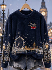Women's Winter London Landmarks Snowy Scene Flannel Sweatshirt