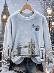 Women's Winter London Landmarks Snowy Scene Flannel Sweatshirt