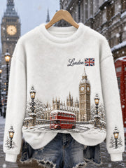 Women's Winter London Landmarks Snowy Scene Flannel Sweatshirt