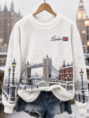 Women's Winter London Landmarks Snowy Scene Flannel Sweatshirt
