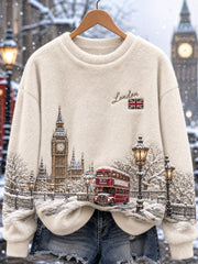 Women's Winter London Landmarks Snowy Scene Flannel Sweatshirt